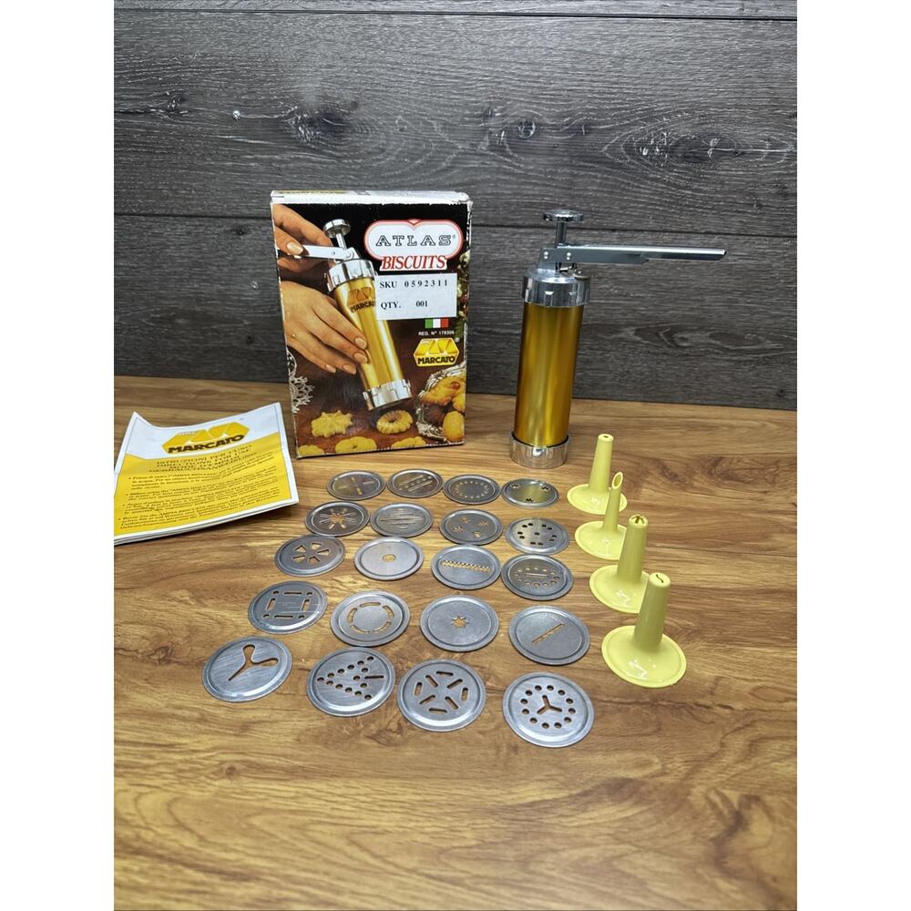 Vintage Marcato Atlas Biscuits Metal Cookie Press Made in Italy Complete Set
